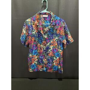 St.Damien Sport Shirt Women's 10/12?) Multicolor Floral Rayon Button-Up Relaxed
